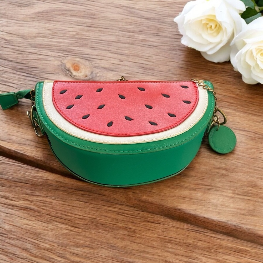 Cute watermelon slice faux leather  crossbody bag with leather crossbody strap